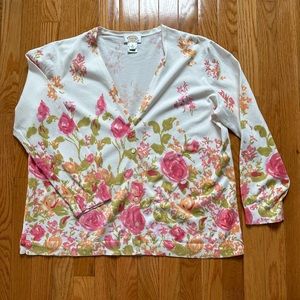 Talbots V-Neck Cardigan Floral Sweater Set